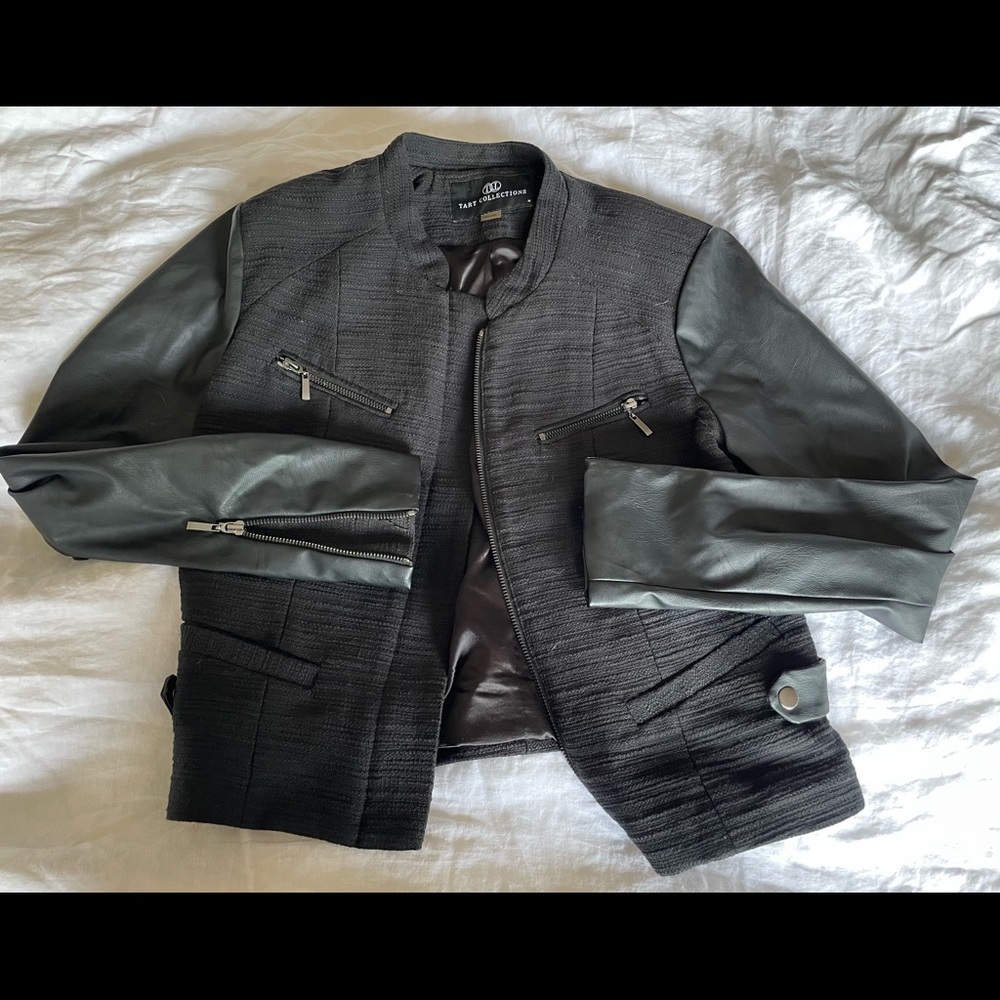 Tart collection bomber jacket, leather-look sleeves and cotton body.